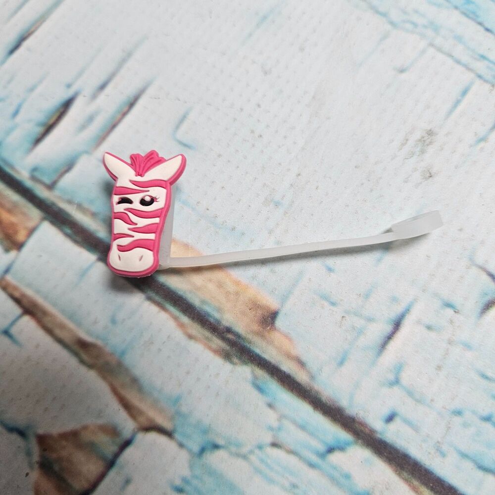 Pink Zebra Pink Zebra Straw Topper Cup Charm Zebra Silicone Drink Accessory